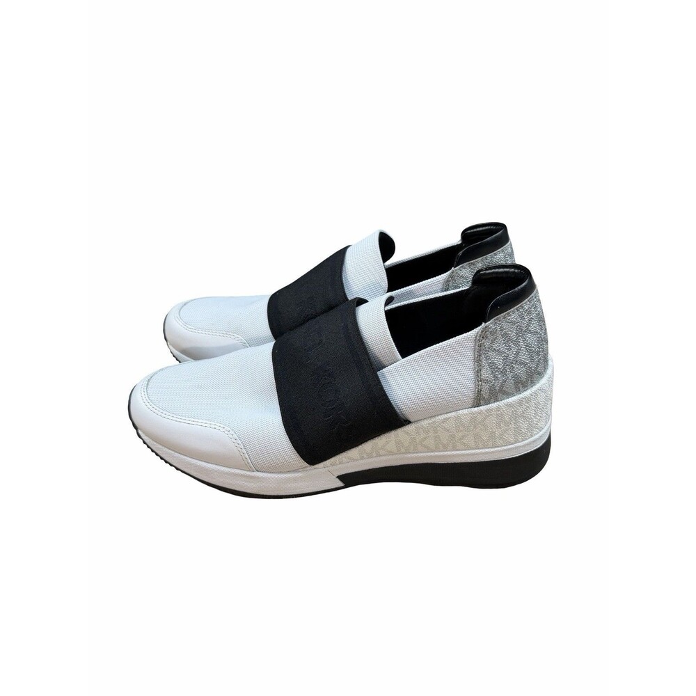 MICHAEL KORS Women's Felix Trainer Mesh Logo Sneakers White Silver Sz 9 M